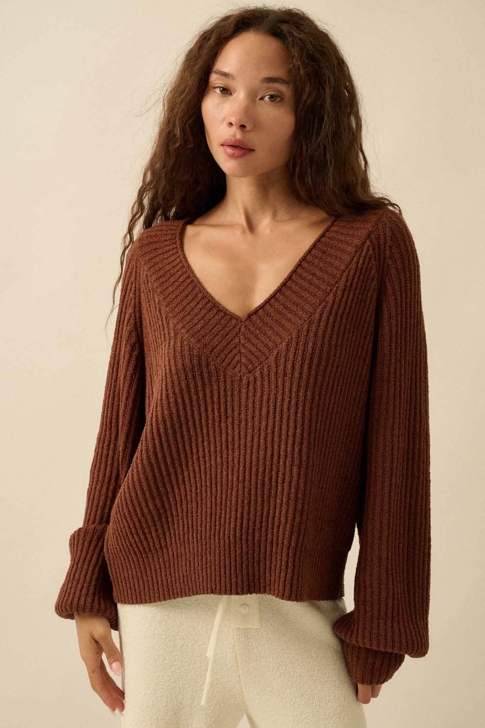 Promesa USA - Wholesale Knit Sweater - Women's - Ribbed Knit V-Neck Loose-Fit Raglan Sweater6