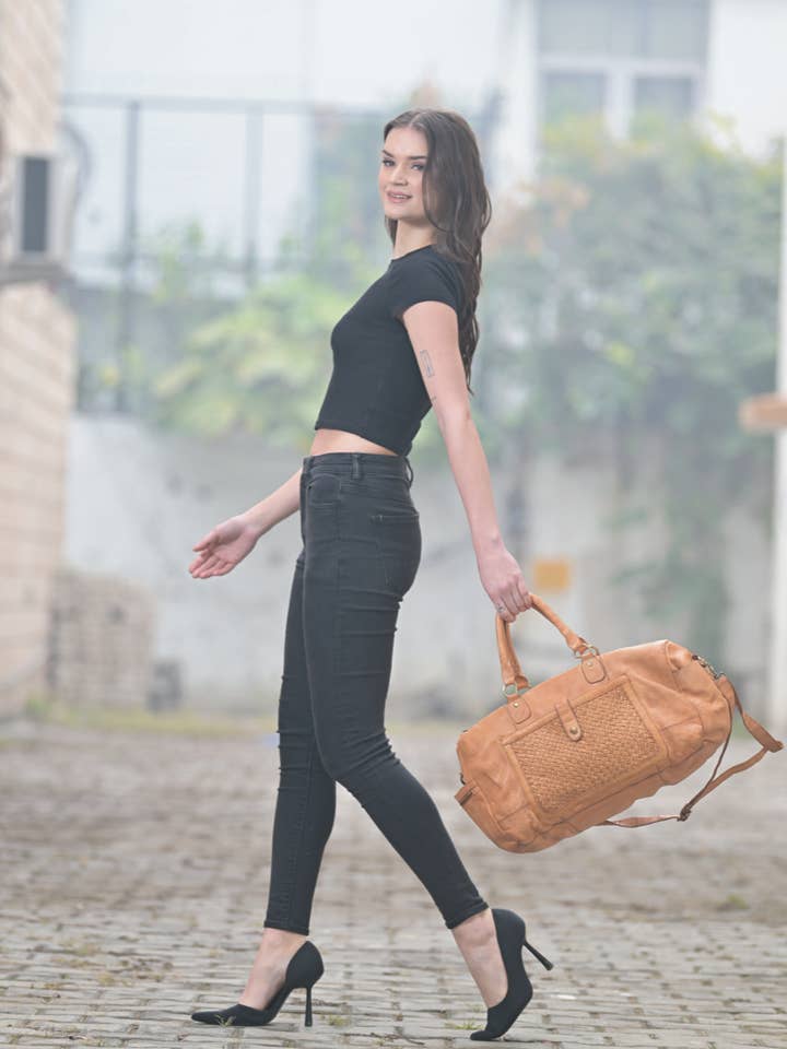 Woven Washed Leather Travel Bag – Limerick (W-031) for wholesale by The Design Edge