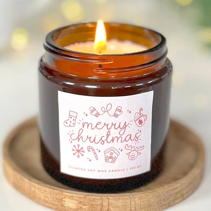 Merry Christmas Scented Natural Soy Wax Candle for wholesale by BearHugs