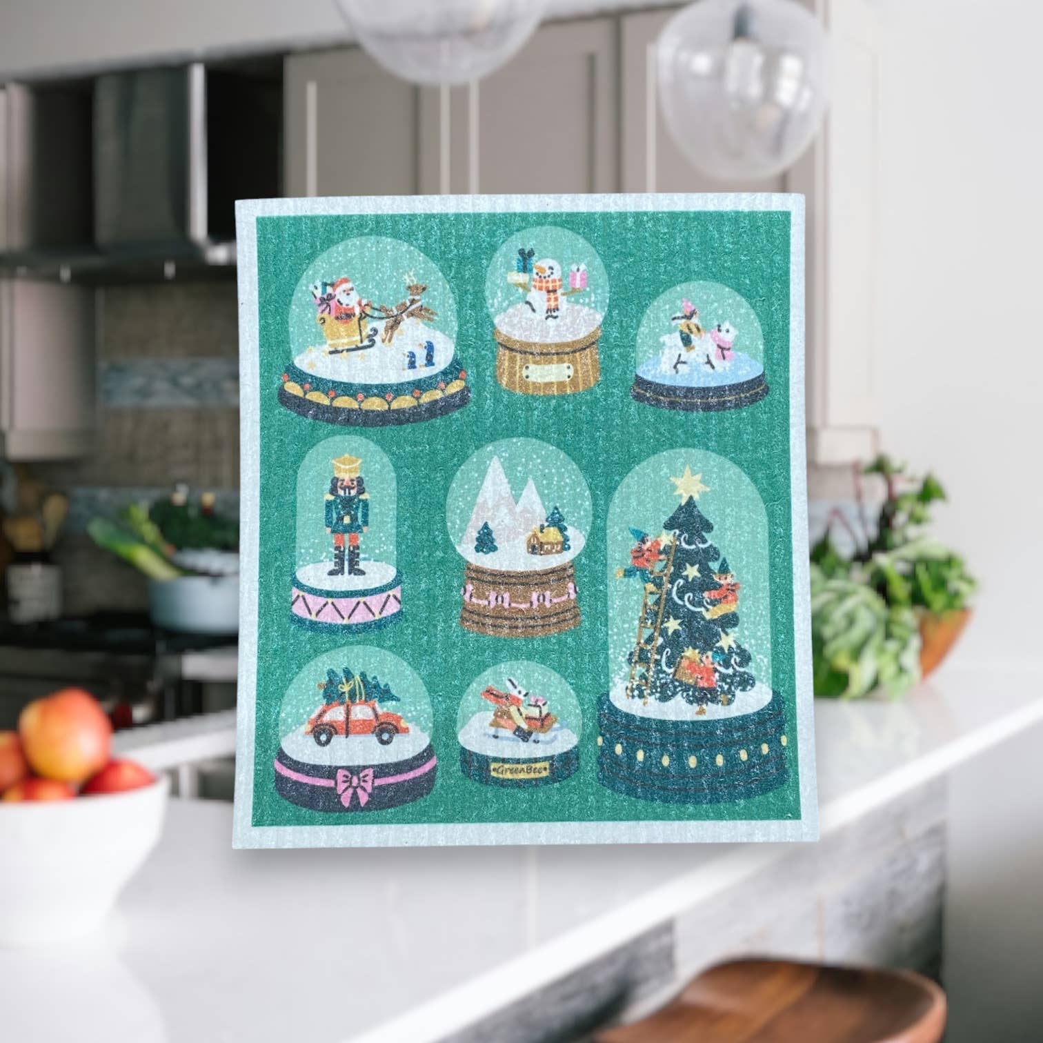 Green Bee Tea Towels - Wholesale Dishcloth - Xmas Snow Globes Towel | Kitchen Cloth | Swedish Dish Cloth3