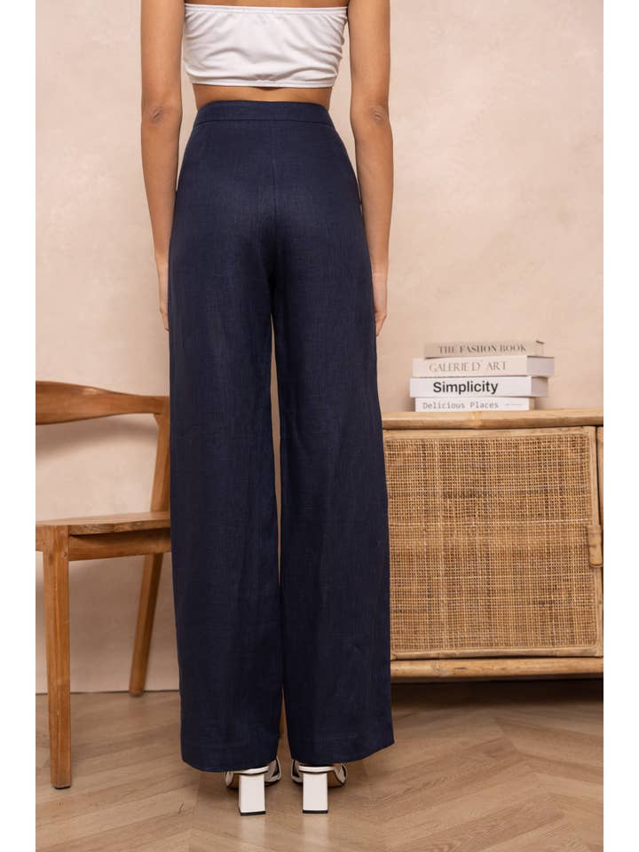 Attentif Paris - Venta al por mayor Pantalones - Mujer - Pantalón recto liso de lino de calidad superior28