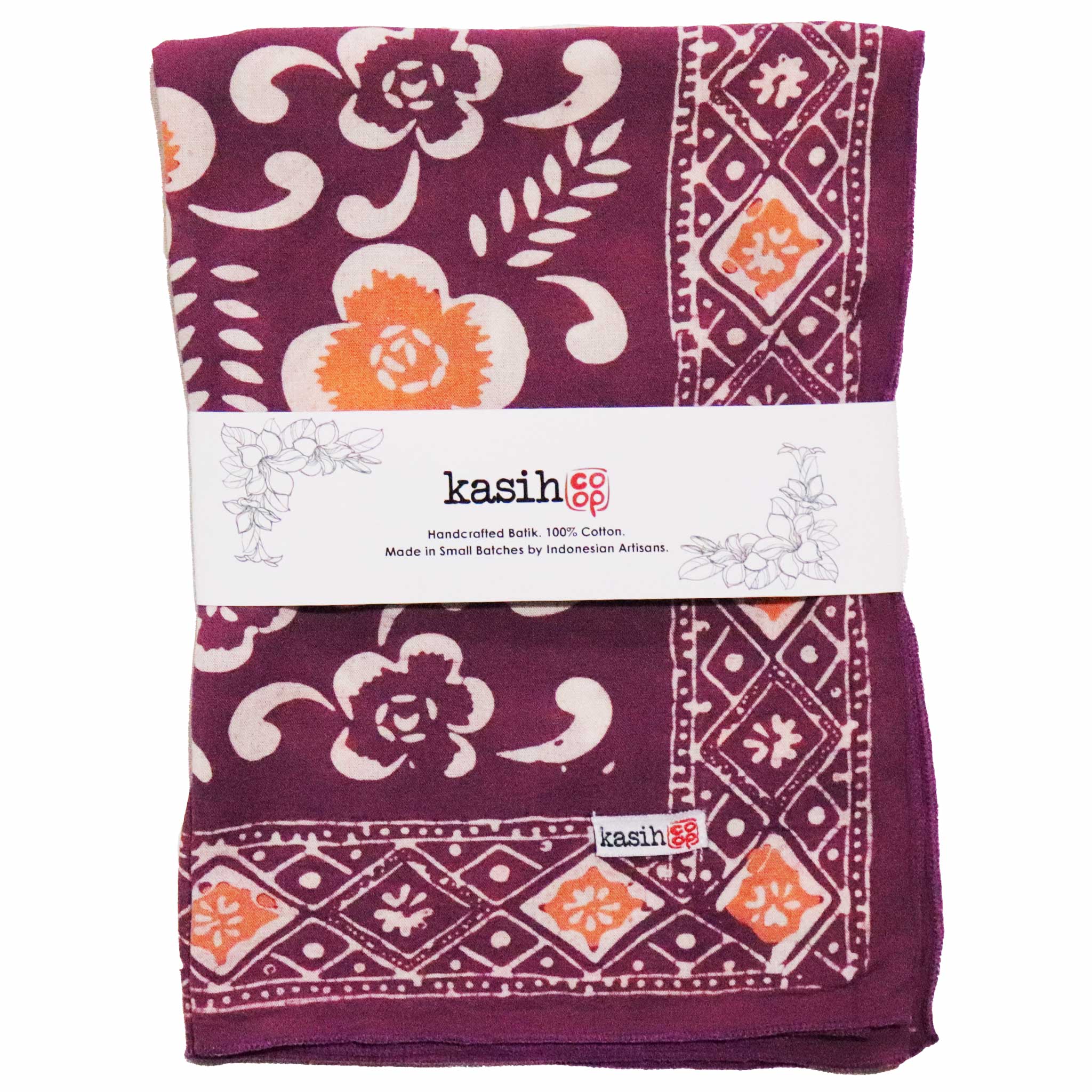 Kasih Co-op – Engroshandel Bandana - Dame – Håndfarvet Batik Bandana, 100% Blød Bomuld, Plumeria, Pink Lilla5
