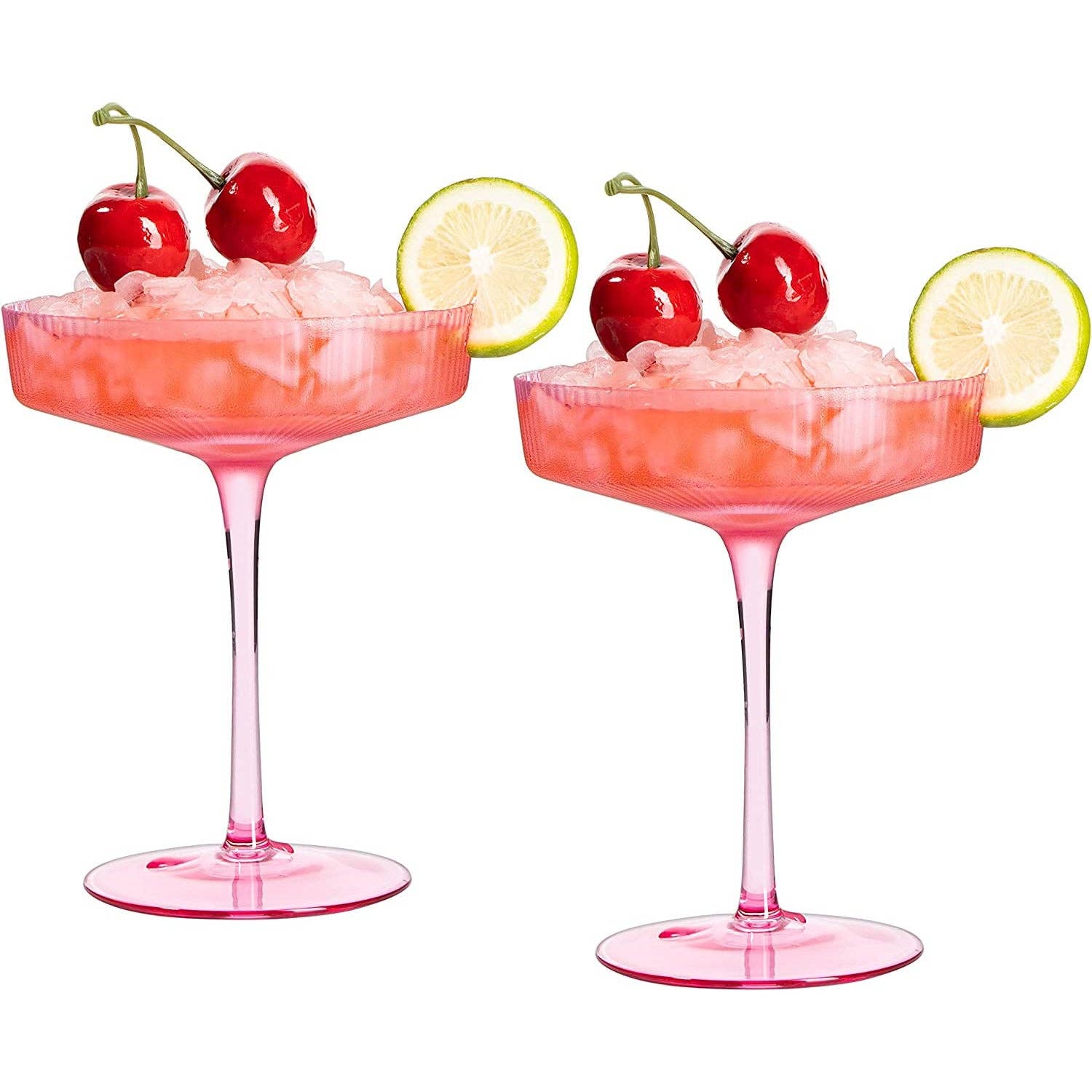 The Wine Savant /  Khen Glassware - Wholesale Cocktail/Liquor Glass - Pink Ripple Cocktail & Champagne Coupe Glasses - Set of 27