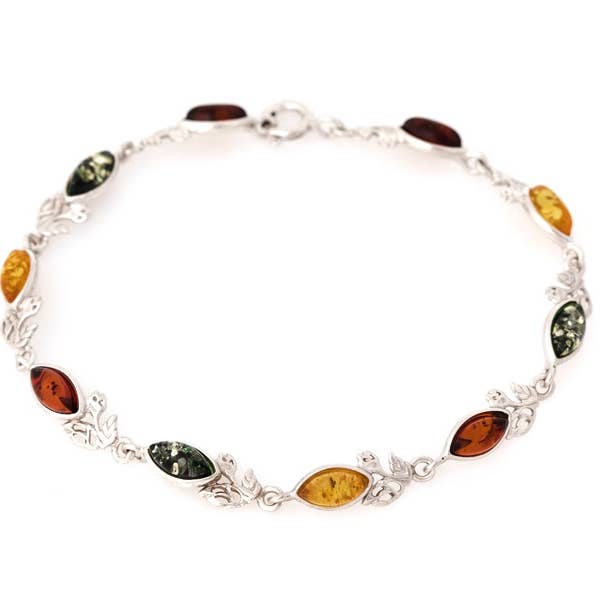 Bracciale in ambra a navetta multicolore, argento 925, 18 cm per la vendita all'ingrosso da parte di OPALOOK France