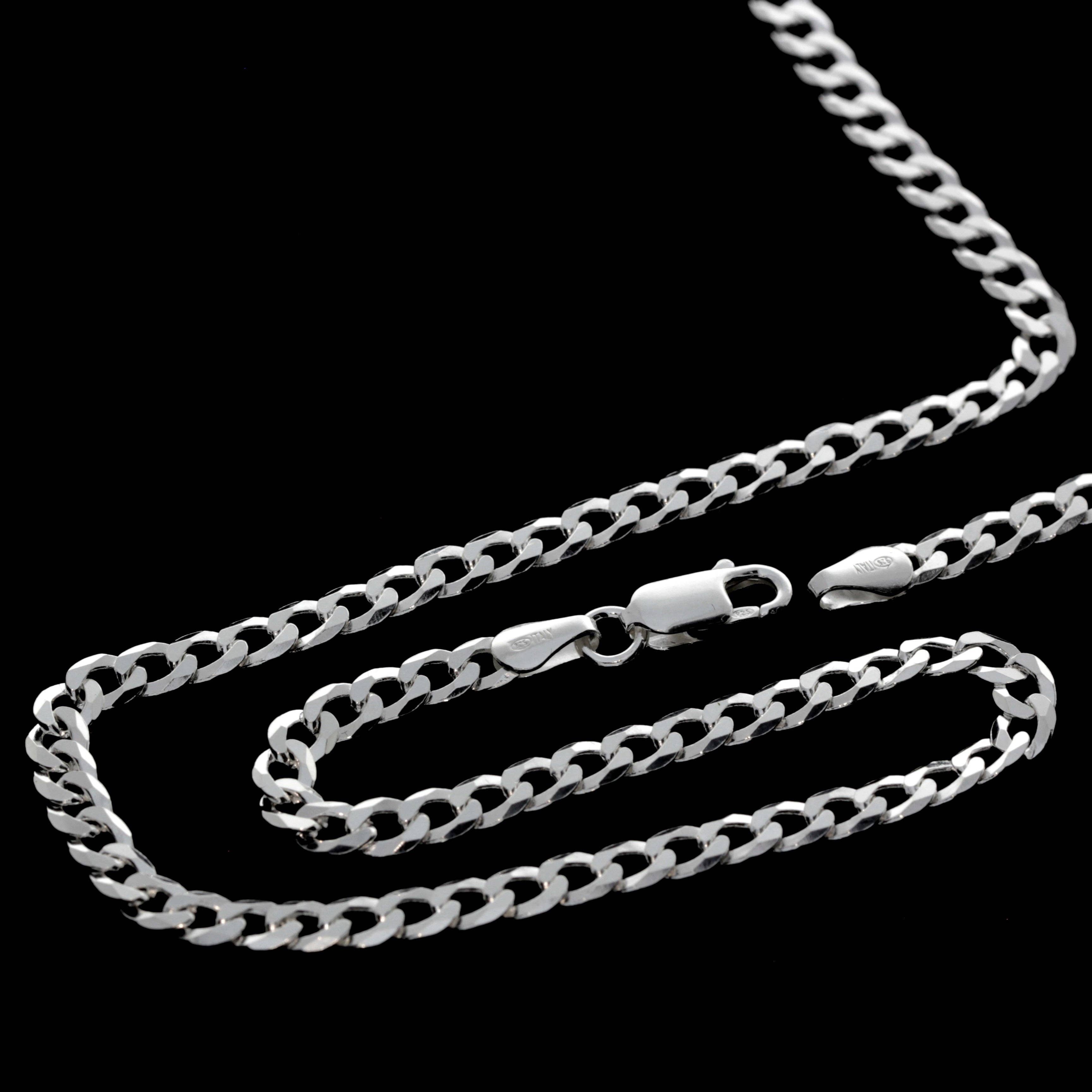 SilverAmber Jewellery - Wholesale Link & Chain Necklace - Made in Italy - 925 Sterling Silver 4 mm Thick Classic Men Unisex Curbs Chain Necklace - GA-GMN12