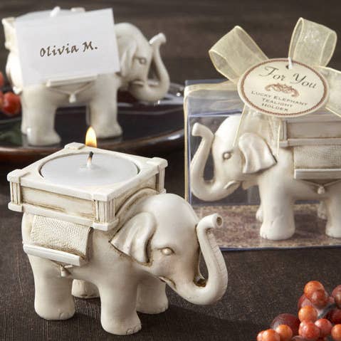 Kate Aspen - Vente Bougeoirs - Porte-bougie « Lucky Elephant » Finition ivoire antique
