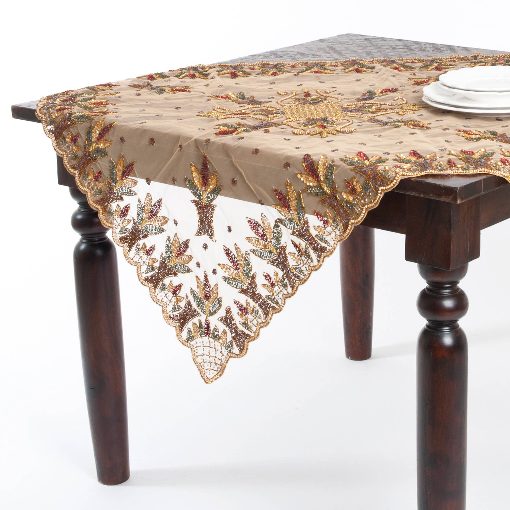Saro Lifestyle - Wholesale Tablecloth - Beaded Table Topper - Pairs Well with Gold Decor2
