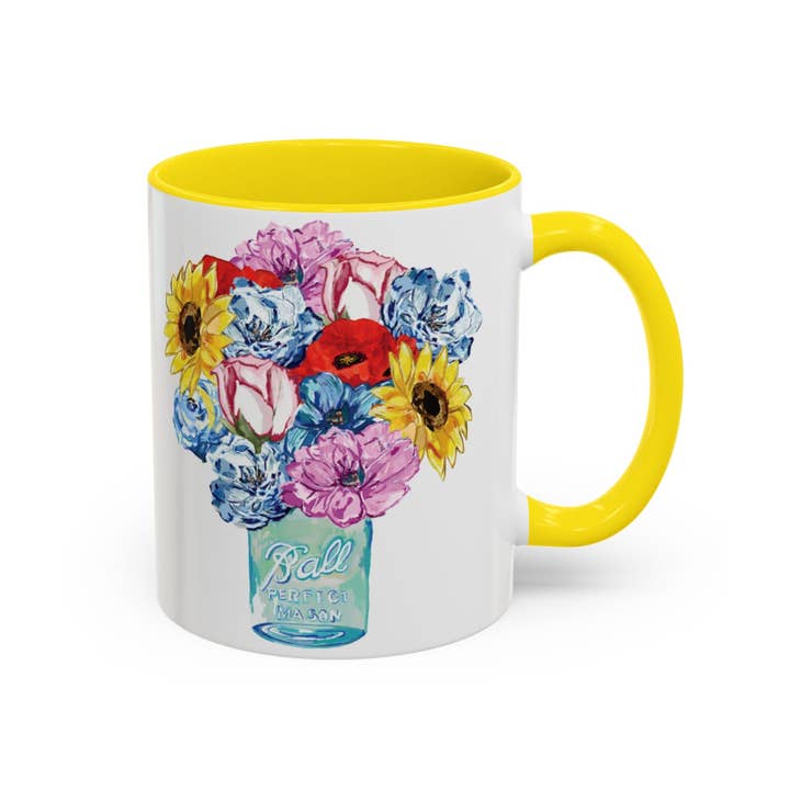 Blue Cava - Wholesale Coffee Mug - Spring Floral Mason Jar Two Tone Ceramic Mug - 11 oz & 15 oz32