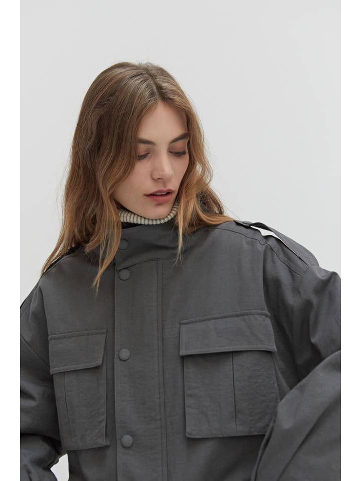 CHARCOAL CJ9215 - Jae Utility Jacket for wholesale on Faire1