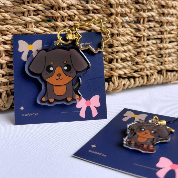 BsafeKC - Wholesale Keychain - Unisex - Black Rottweiler Acrylic Phone Charm Dog Keychain | Handmade Charm | Cute Animal Lover Pet Loss Memorial Gift