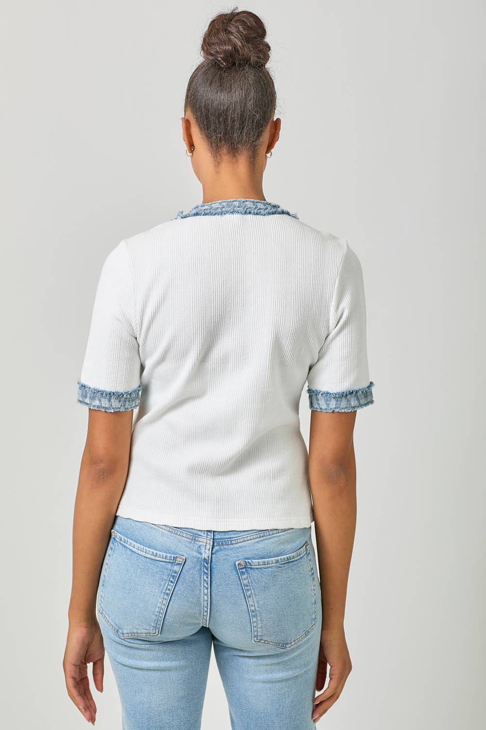 Mystree - Wholesale Blouse - Women's - 60981 Frayed Denim Trim Top 32