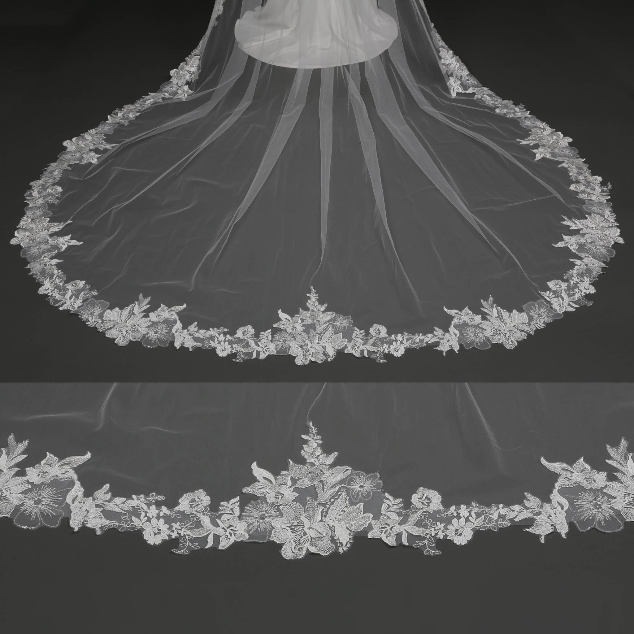 Farinosa Bridal - Venta al por mayor Velo - Mujer - Velo nupcial de encaje bordado con flores FS6231 en 96,5 cm, 127 cm, 274 cm y 305 cm17