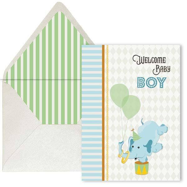 Mod Lounge Paper Company - Wholesale Baby Card - Vintage Circus Welcome Baby Card - Boy1