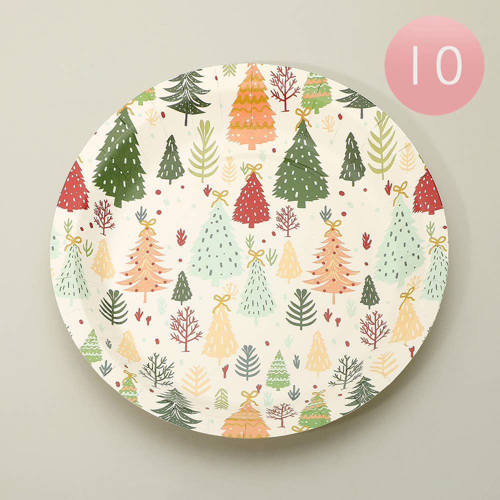 Sensibling Corp. - Wholesale Disposable Plate - 10PCS - Holiday Christmas Tree Pattern Paper Plates0