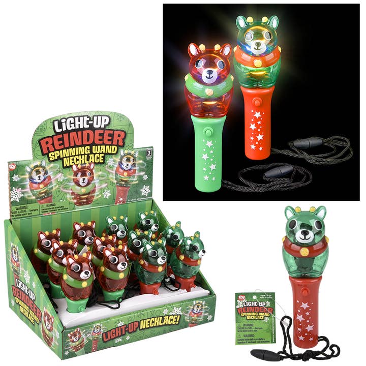 The Toy Network - Wholesale Light-Up Toy - Kids & Baby - LIGHT UP XMAS REINDEER MINI SPINNG WAND NECKLACE 4.75"6