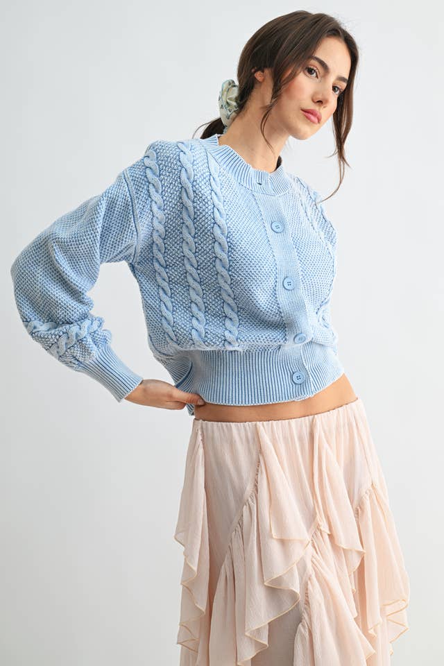 Camellia - Wholesale Cardigan - Women's - CW10019E WASHED BLENDED BROWN CABLE KNIT CARDIGAN12