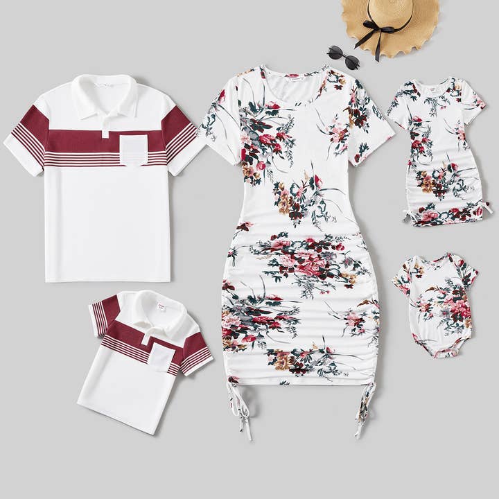Family Matching Ruched Floral Dress & Colorblock T-Shirt for wholesale by PatPat Matching