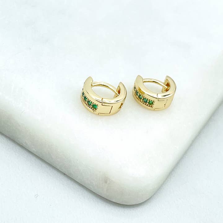 DIJU Jewelry - Wholesale Huggie Earrings - 18k Gold Filled Green Micro Cubic Zirconia Details with Back Cutout Stars Huggie Hoop Earrings, Wholesale Jewelry Making Supplies4