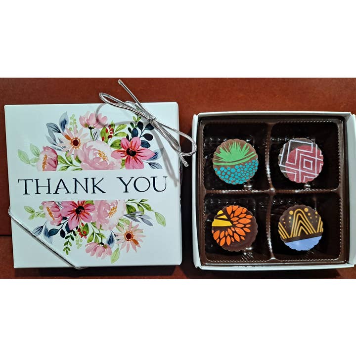 Thank You Floral Bouquet 4-Piece Chocolate Truffles Gift Box for wholesale by Eastern Shore Chocolate Company
