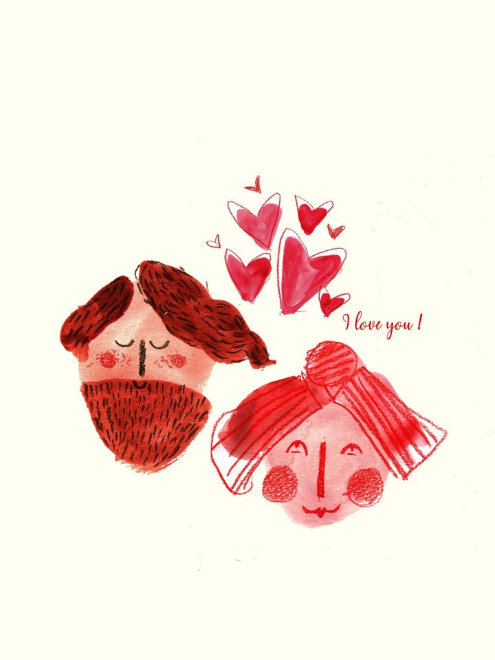 Love portrait - I love you - Greetings Card for wholesale by Maria Zvaric Illustration