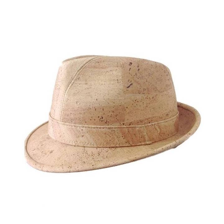 Cork Trilby Hat and Vegan Leather Hat in Natural for wholesale on Faire2
