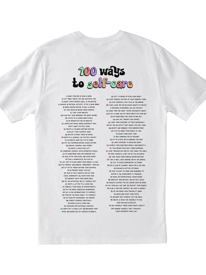In My Self-Care Era / 100 Ways To Self-Care (includes a back-print!) - T-Shirt for wholesale by Self-Care Is For Everyone
