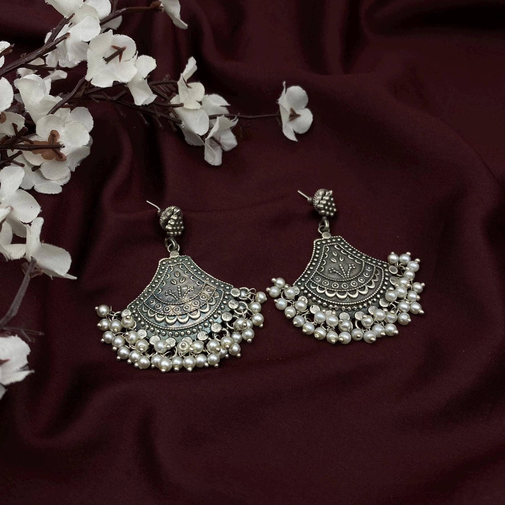 Quirky Fashions - Vente Parures de bijoux - Ensemble de boucles d'oreilles Jhumka en argent, œil protecteur, paon et perles7