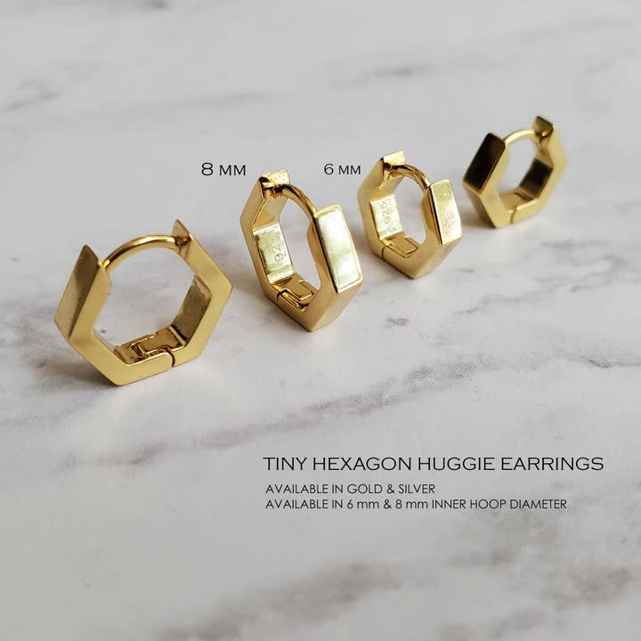 HolyBang Jewels - Vente Petits anneaux - BOUCLES D'OREILLES HUGGIE HEXAGONALES - E-HT1151/E-HT11502