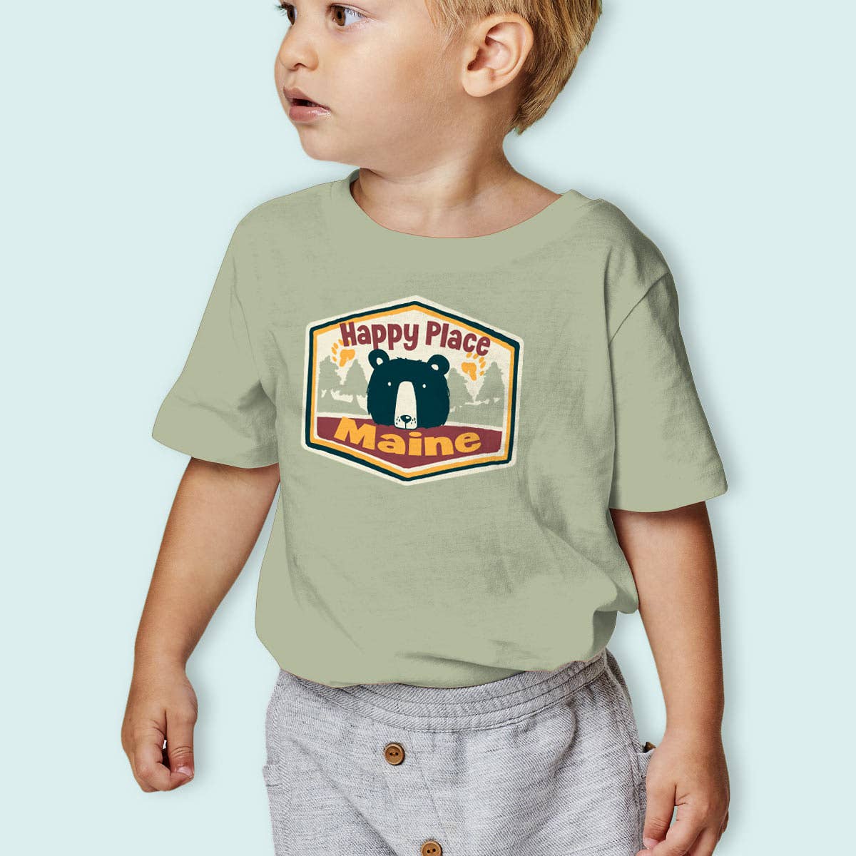 RetroPlanet - Wholesale T-Shirt - Kids - Kids Camp Happy Place Bear T-Shirt Name Drop Toddler 2T-5/61
