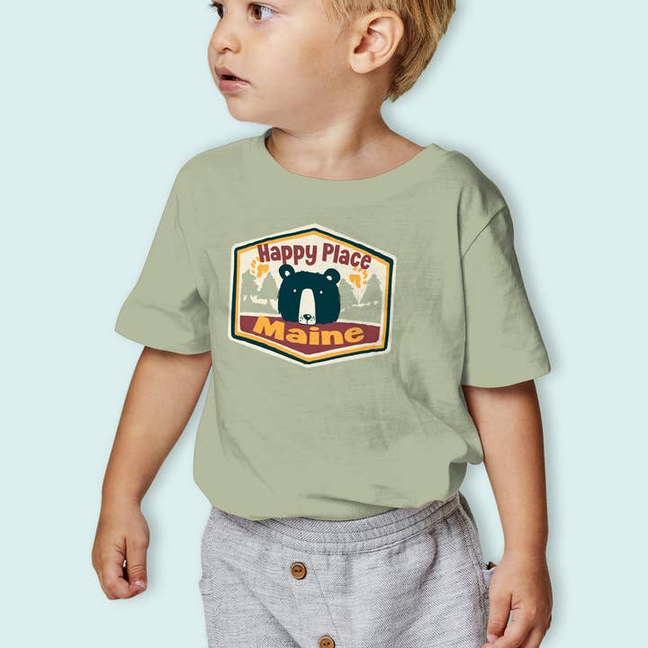 RetroPlanet - Wholesale T-Shirt - Kids - Kids Camp Happy Place Bear T-Shirt Name Drop Toddler 2T-5/61