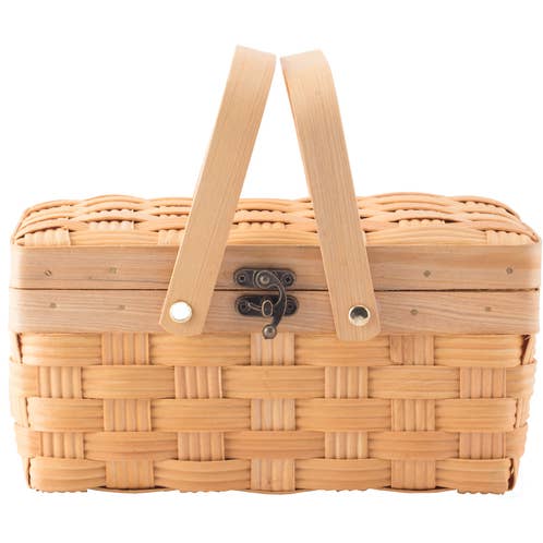 Quickway Imports - Vente Paniers de pique-nique - Petit panier pique-nique en copeaux de bois avec housse et poignées pliables