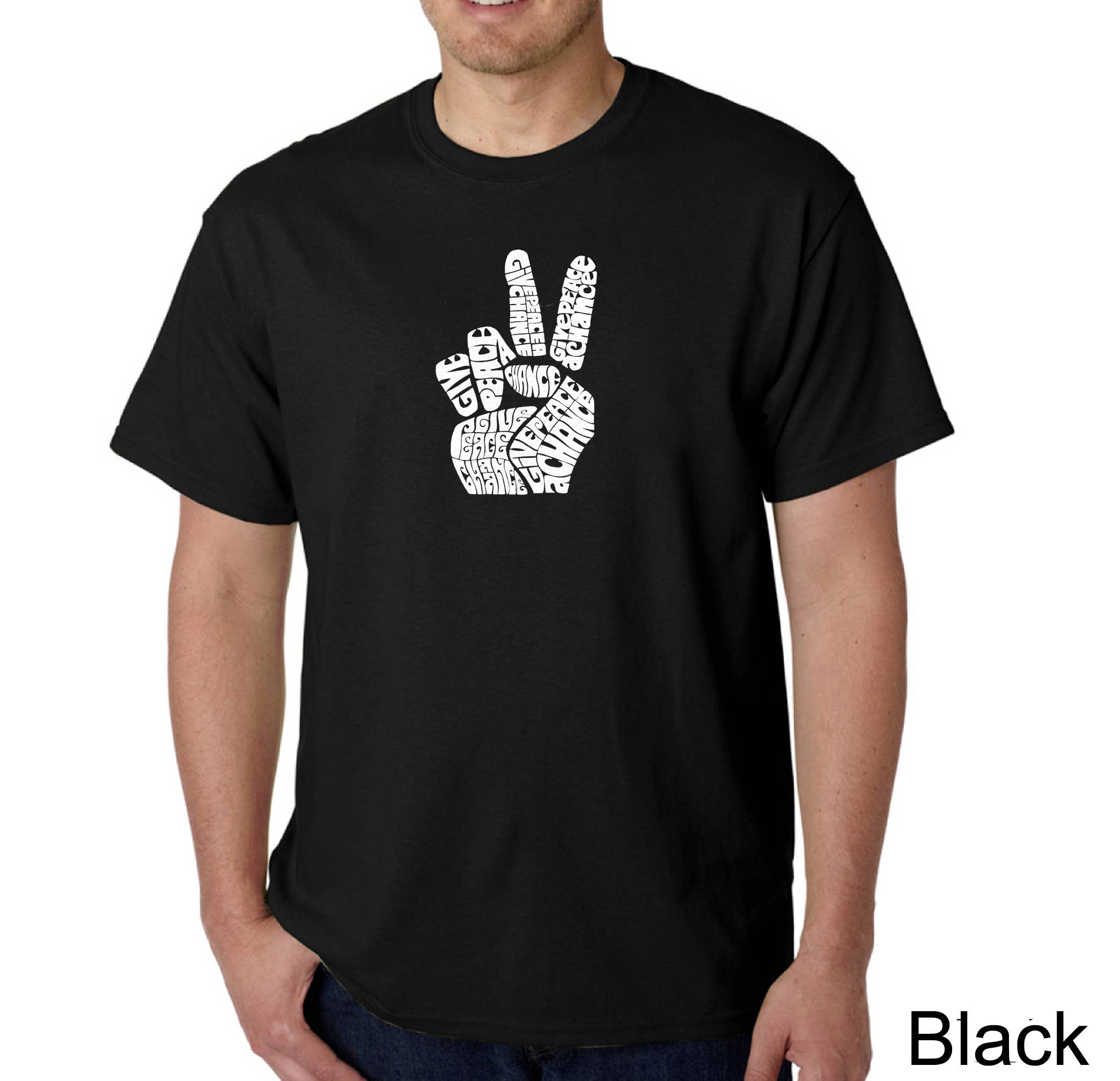 LA Pop Art - Wholesale Screen Printed T-Shirt - Men's - LA Pop Art Men's Word Art T-shirt - PEACE FINGERS0