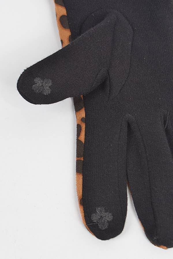 Faux Leopard Suede Gloves W Imitation Pearl for wholesale on Faire1