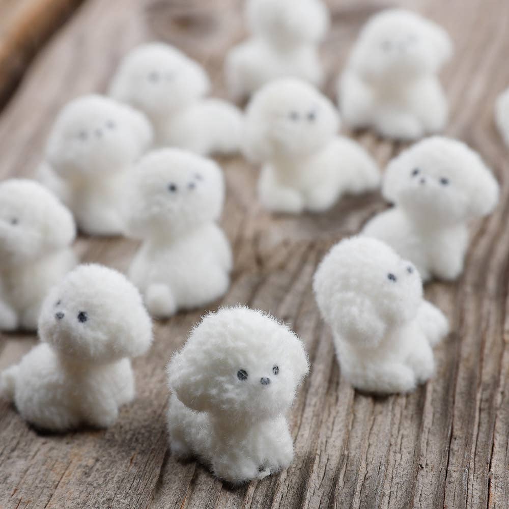 Factory Direct Craft - Wholesale Decorative Tabletop Object -  Flocked White Mini Baby Puppy Dogs (Bag of 12)2
