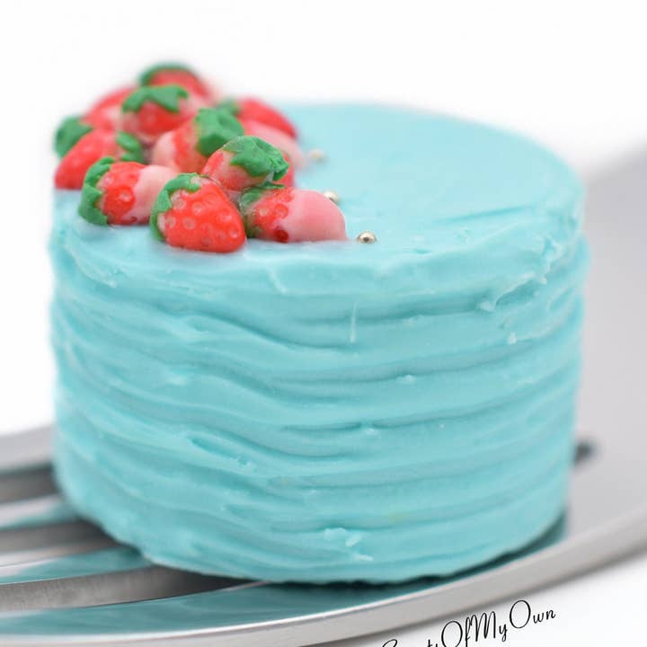 Turquoise Strawberry Cake Miniature - Dolls House Miniature for wholesale by Sweetsofmyown
