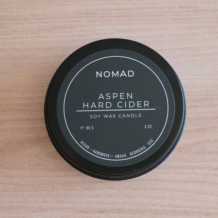 Aspen Hard Cider Fall/Winter Candle - 3oz Travel Tin for wholesale by Nomad Wax Co.
