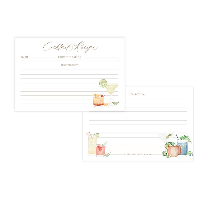 Cocktail Recipe Cards - Set of 8 for wholesale by Rebecca Green Design
