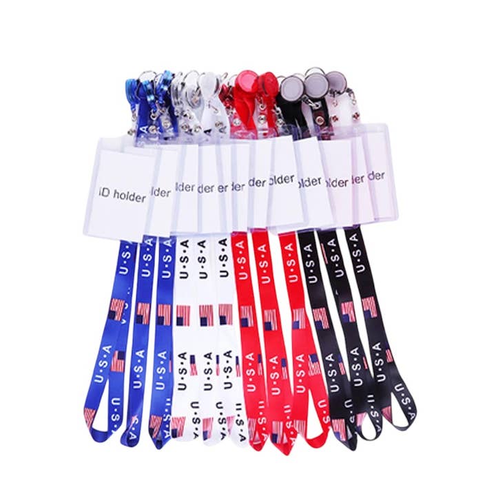 12PCS - USA American Flag Keychain ID Holders for wholesale by Madeline Love