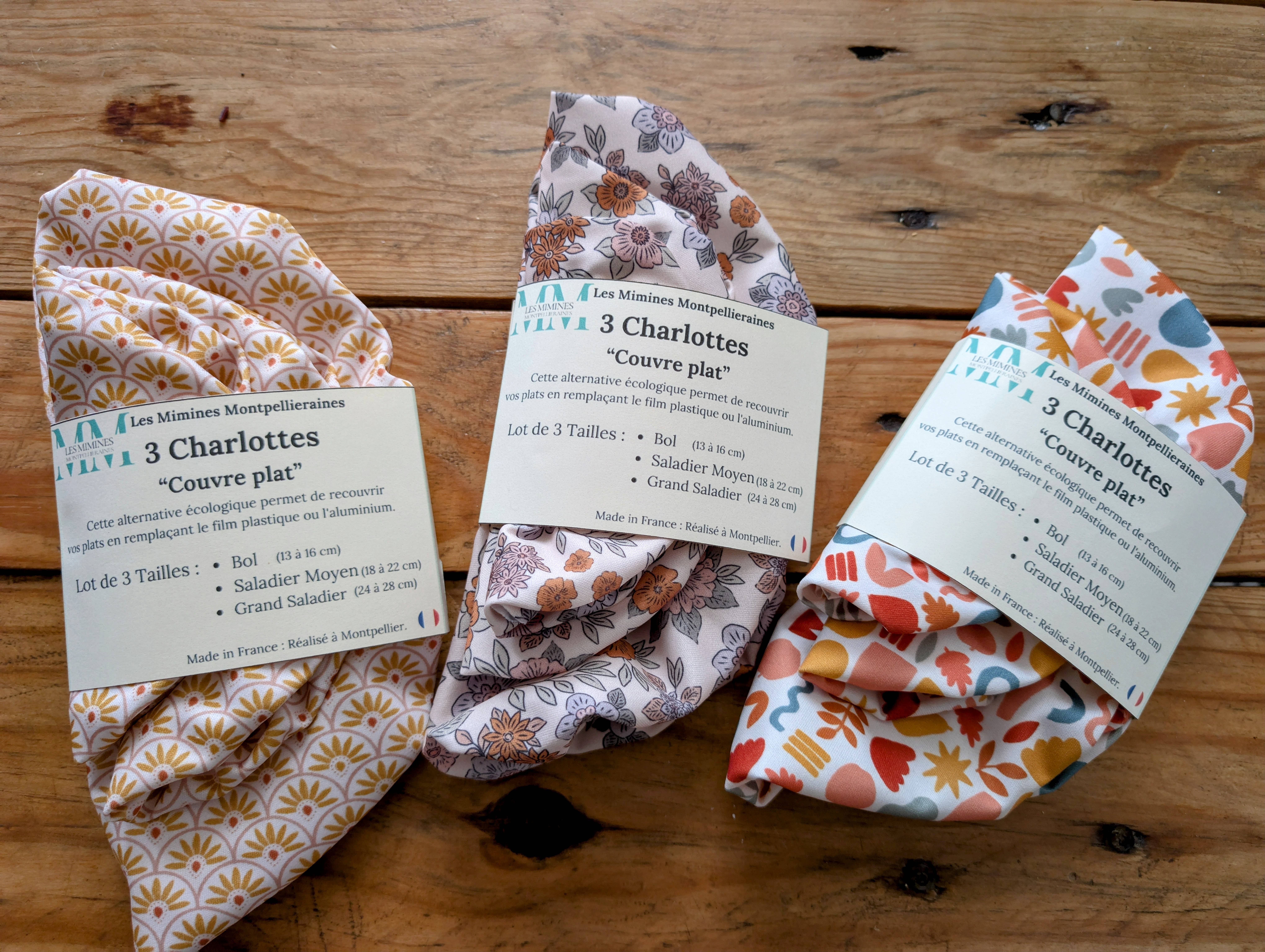 Les Mimines Montpellieraines - Wholesale Food Storage Wrap/Bag - Set of 3 Flat Bowl Covers, Washable and Reusable1