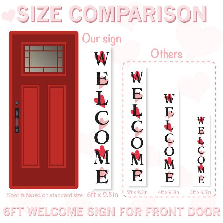 TX USA Corporation - Wholesale Outdoor Sign - Tall Outdoor Valentine's Day Welcome Sign for Front Door, 6ft Welcome Sign,Tall Welcome Sign for Front Porch Standing