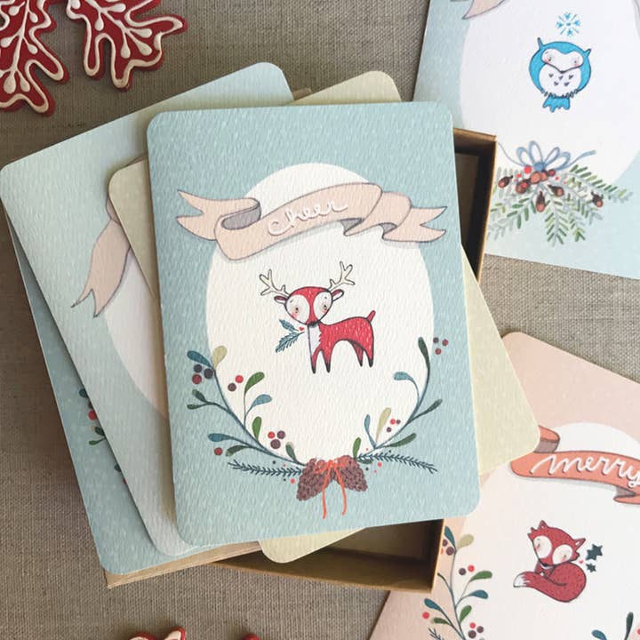 Weihnachtsbox-Set, Weihnachts-Waldtiere, niedliches Box-Set für den Großhandel von H.macdo Paper Co.