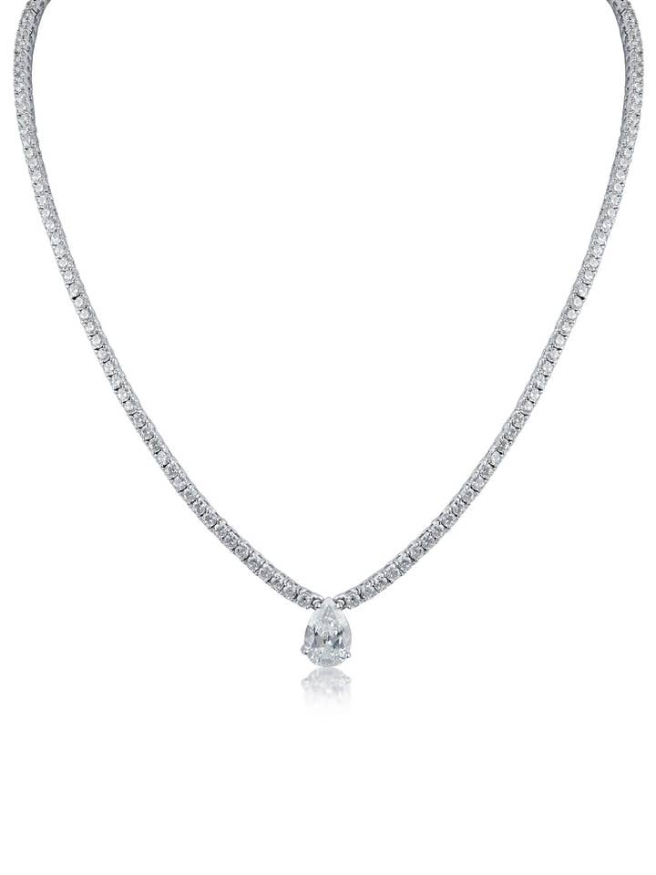CZ Tennis Necklace with Pear Drop for wholesale by CZ by Kenneth Jay Lane