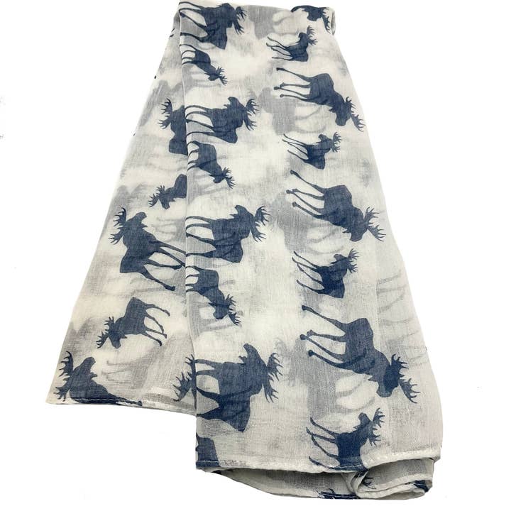 Moose Oblong Scarf #88-2505NV (Navy) for wholesale by Astoria Gift Corporation