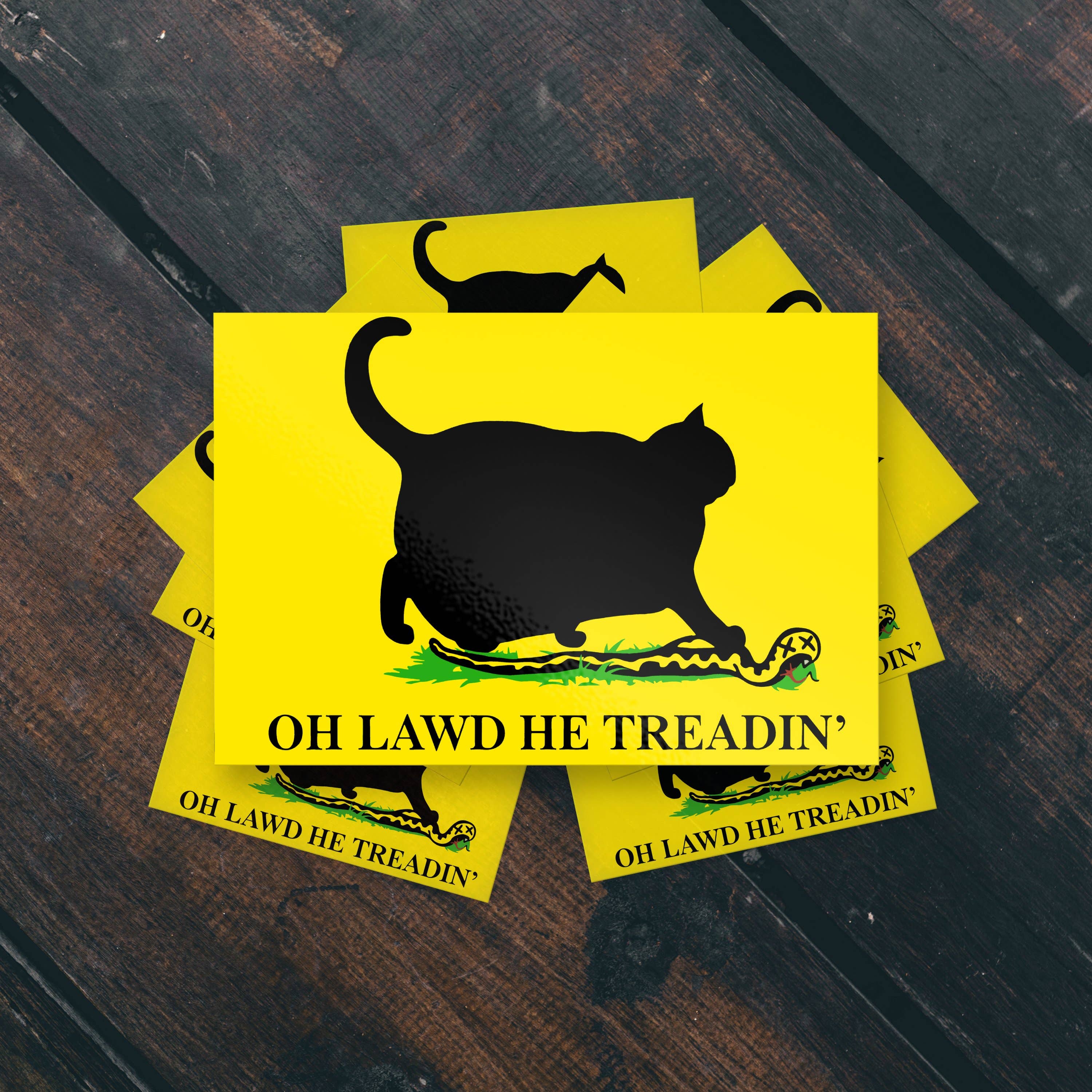 Sticker Bull - Wholesale Sticker - Oh Lawd He Treadin' Funny USA Cat Meme Vinyl Sticker2