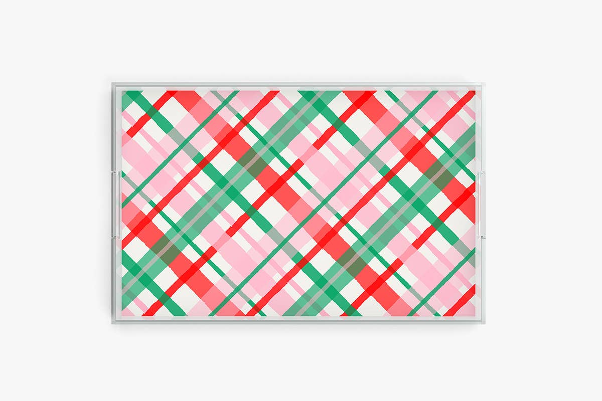 Clairebella Personalized Gifts & Pillows - Wholesale Decorative Tray - Christmas Plaid Tray | Acrylic Tray | Holiday Serving Tray0