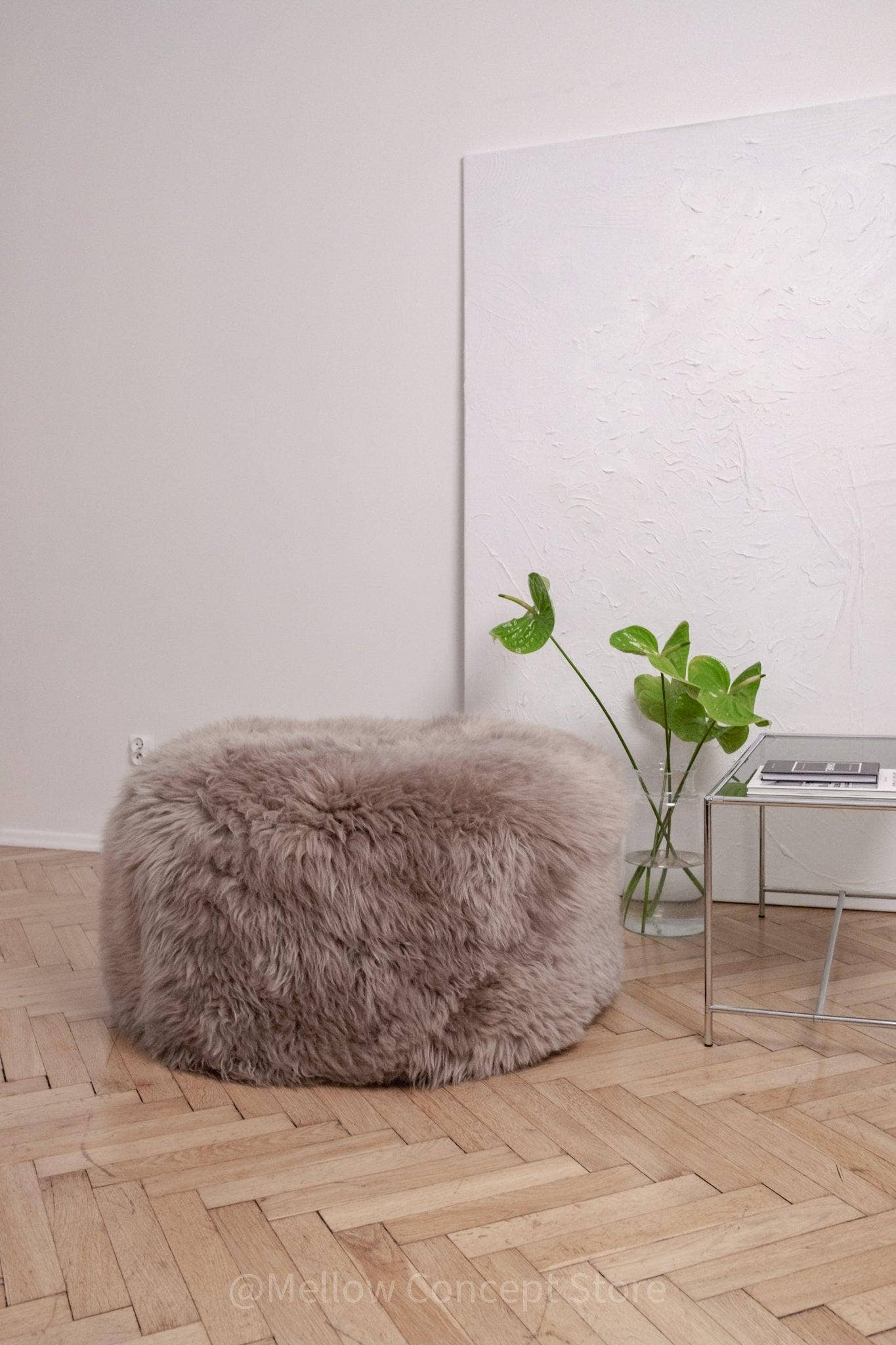Mellow - Wholesale Pouf - Natural Sheepskin Pouf / Ottoman - Greige