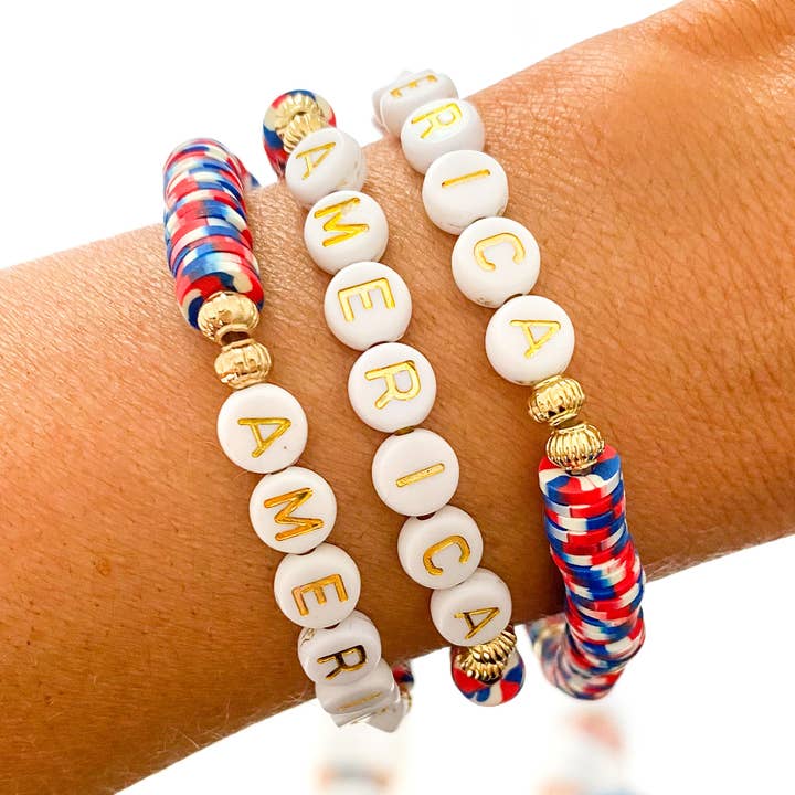 Pulsera Heishi Rojo, Blanco y Azul América 4 de julio para venta al por mayor de Savvy Bling