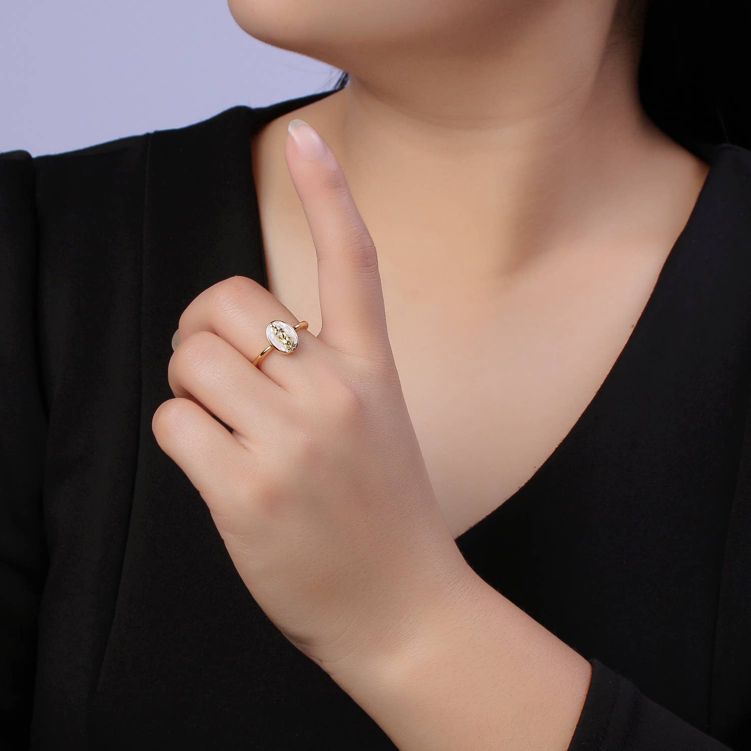 Aim Eternal – wholesale Band/stacked ring – Dainty Minimalist Colorful Holy Mary Gold Adjustable Ring4