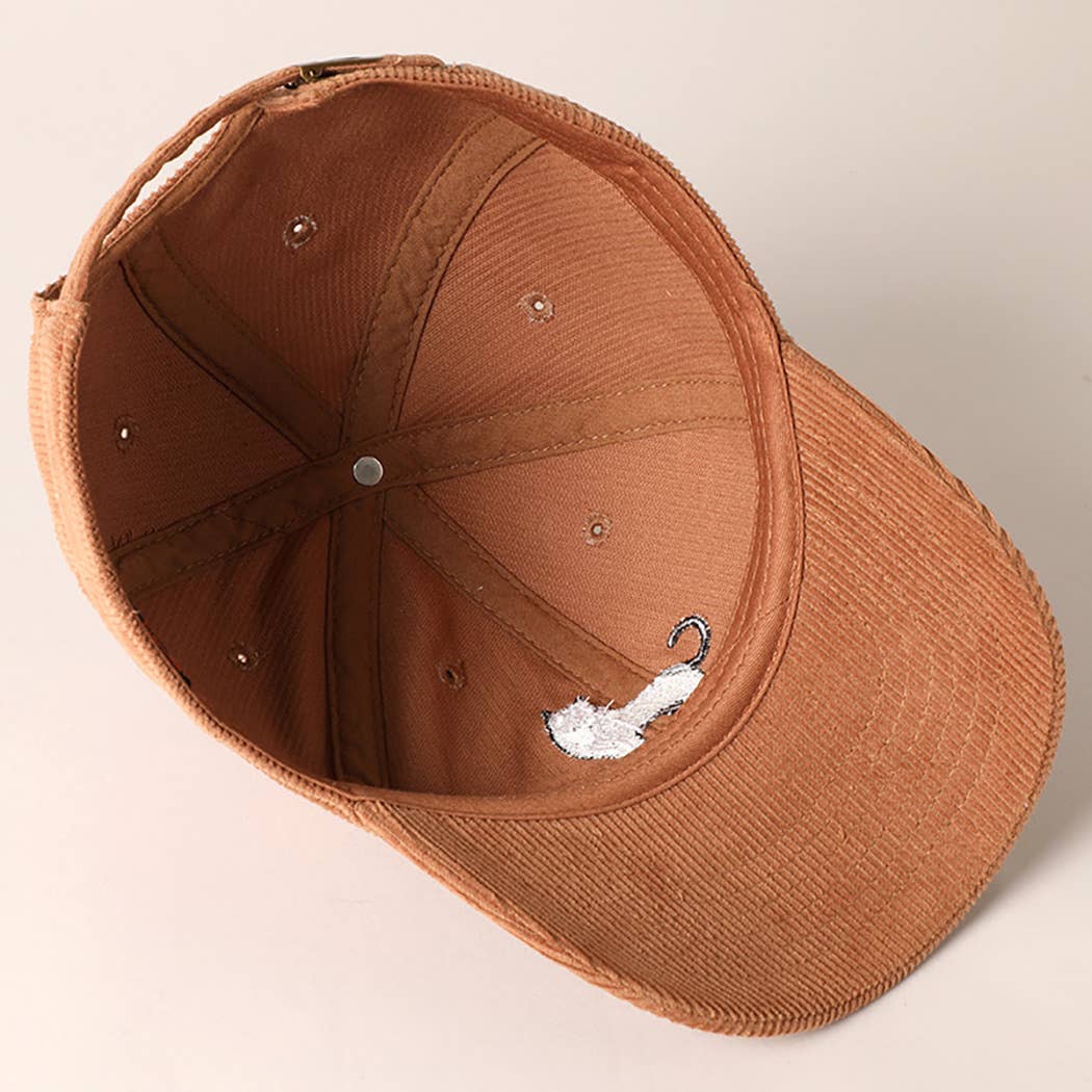 Fashion City - Vente Casquette de baseball – unisexe - Casquette baseball en velours côtelé brodée chat smoking5