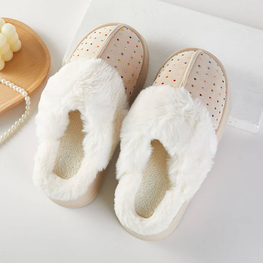 Sensibling Corp. – wholesale Slippers – Women's – 6Pairs - Rhinestone Embellished Fuzzy Plush Home Indoor Floor Slippers3